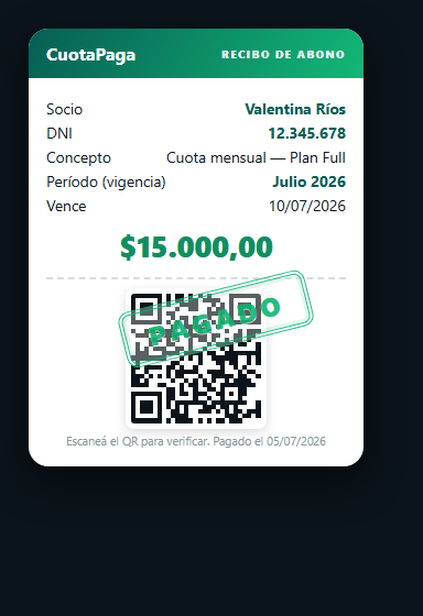 Recibo con sello PAGADO